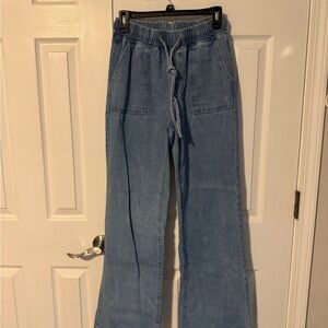 Casual Blue Drawstring wide leg Pants